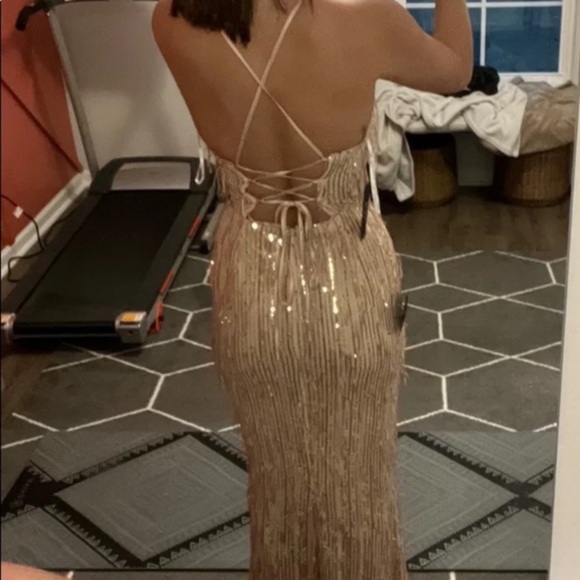 Endless Festivities Rose Gold Sequin Fringe Lace-Up Maxi Dress - Picture 14 of 15